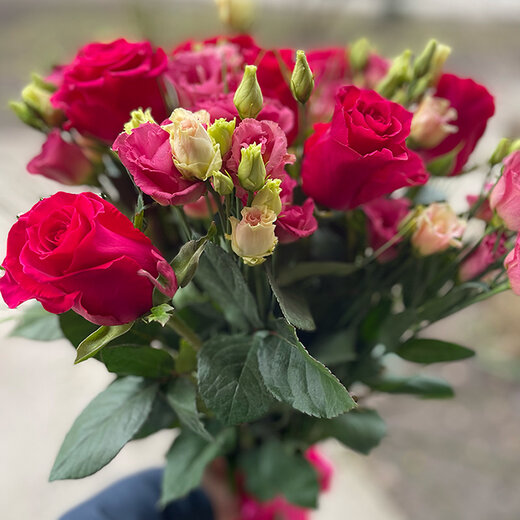 Aveņu krāsas rozes un lizantes