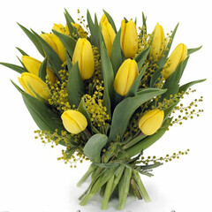 dzeltenas tulpes ar mimozu